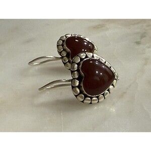 Estate Vintage Sterling Silver Bali Dots Carnelian Earrings Teardrop Marked B4